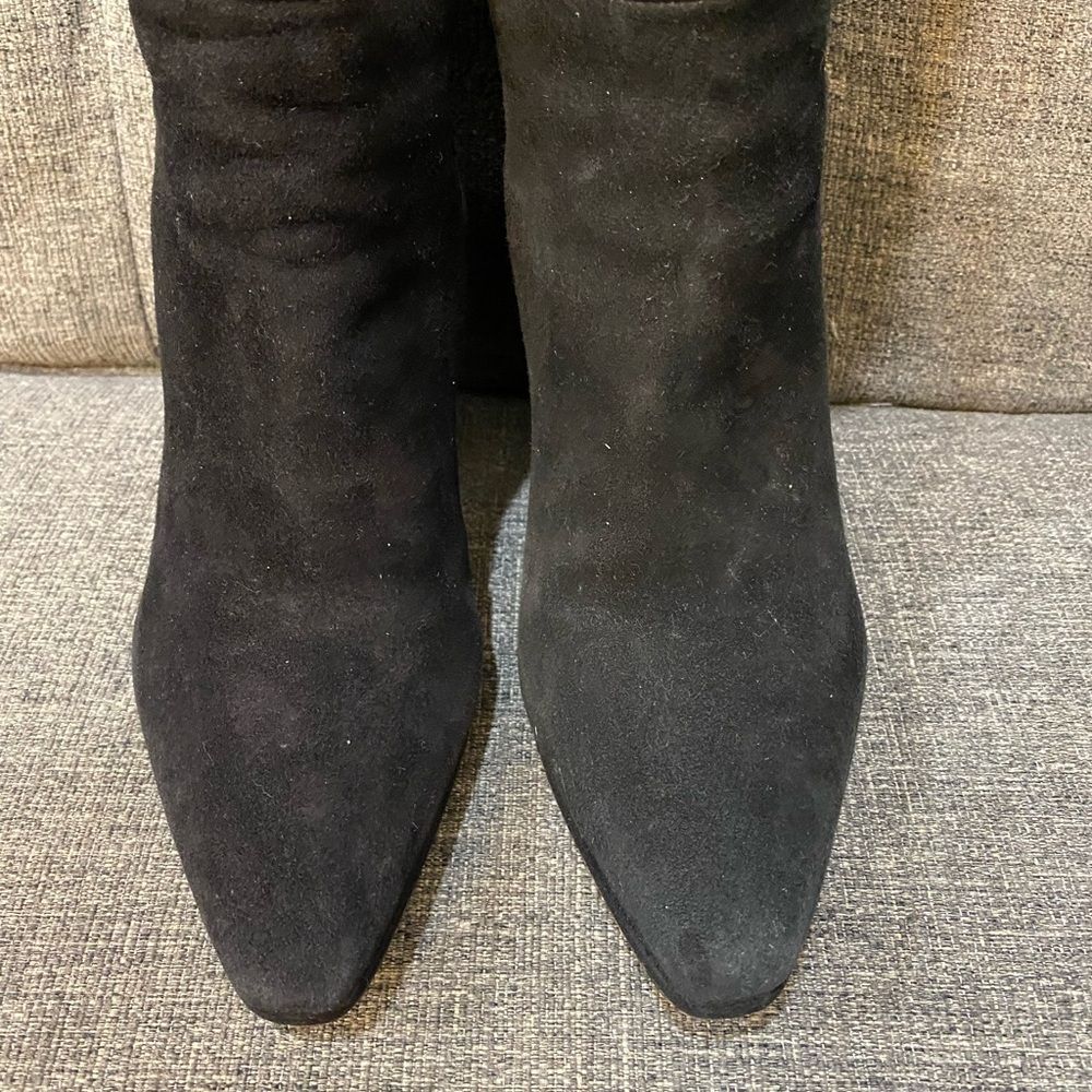 Prada Black Suede Heeled Boots Women Size 37 - Picture 4 of 13